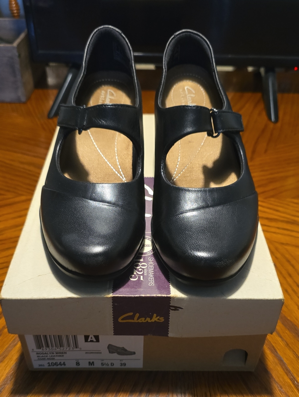 Clarks Womens Black Mary Jane Velcro Strap Shoes
